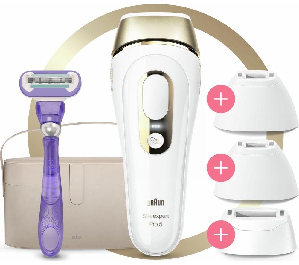 Braun IPL Silk Expert Pro 5 Hair Removal Device for Men and Women, Venus  Razor & Bag, Alternative to Laser Hair Removal, PL5387, White/Gold :  : Home & Kitchen