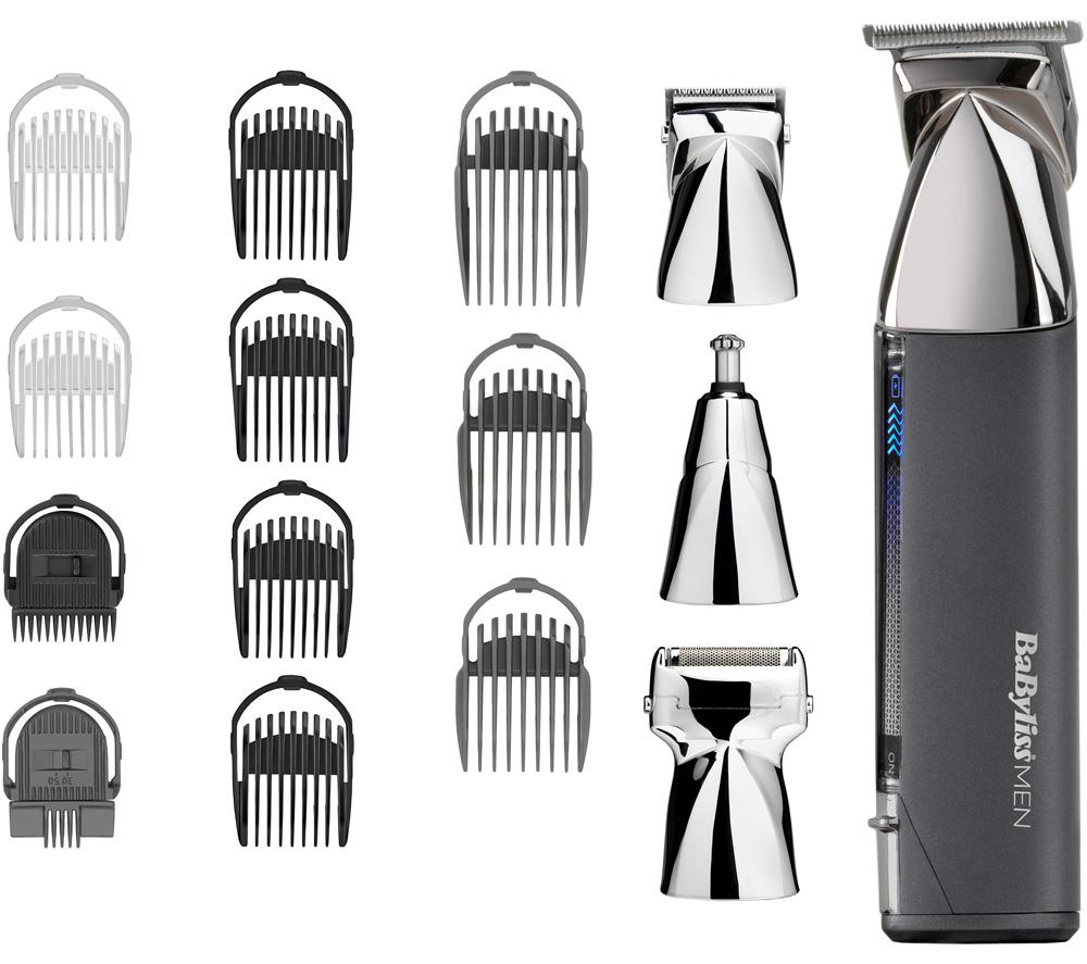 babyliss super-x metal series 15-in-1 wet & dry multi-trimmer kit - grey & chrome, silver/grey