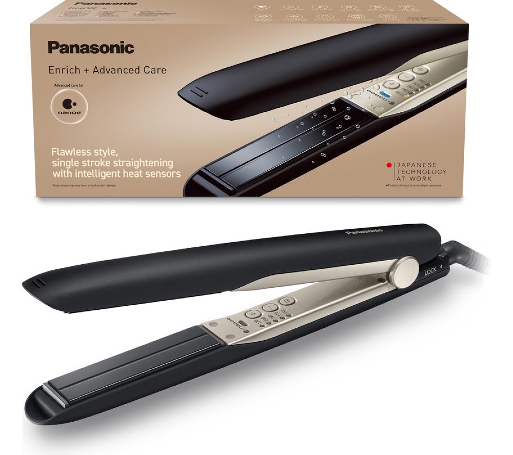 PANASONIC Nanoe EH-HS0E Hair Straightener - Black & Champagne Gold, Gold,Black