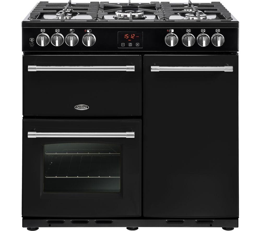 BELLING Farmhouse 90DFT Dual Fuel Range Cooker – Black & Chrome, Black