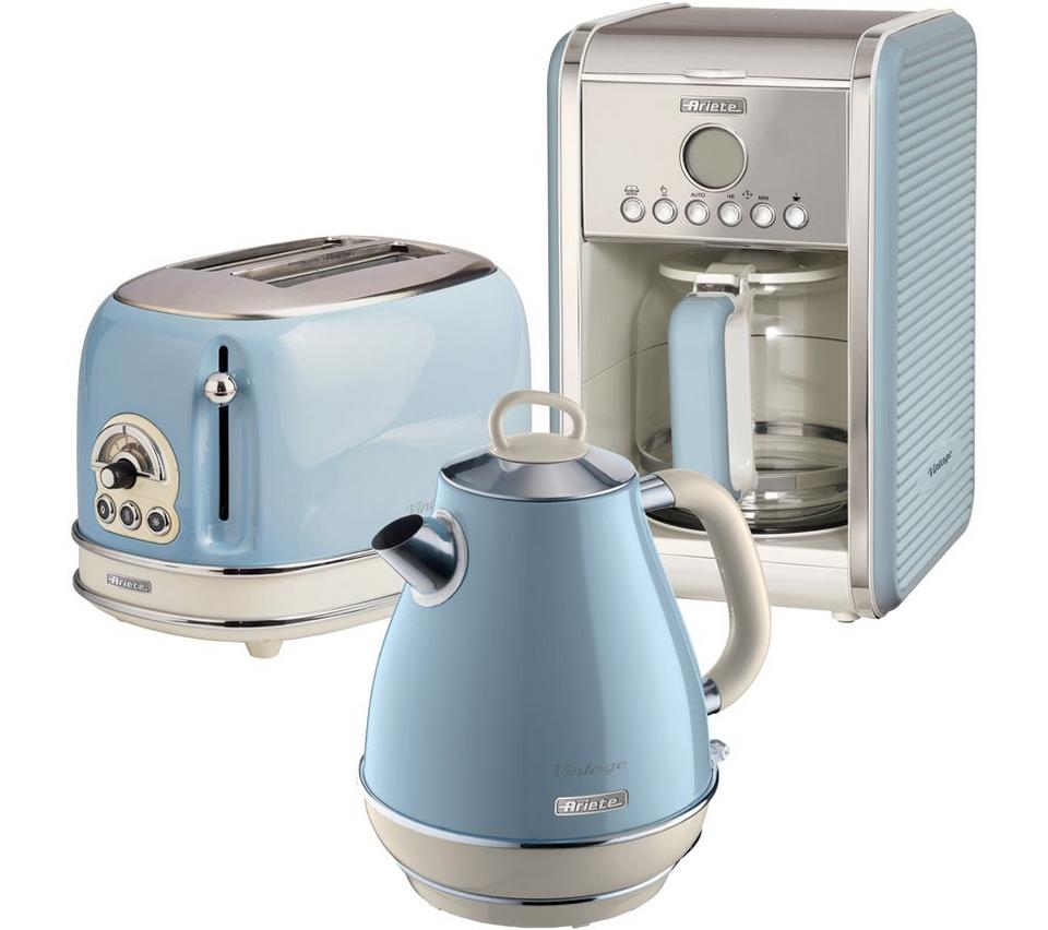ARIETE ARPK9 Vintage Toaster, Kettle & Coffee Machine Bundle - Blue