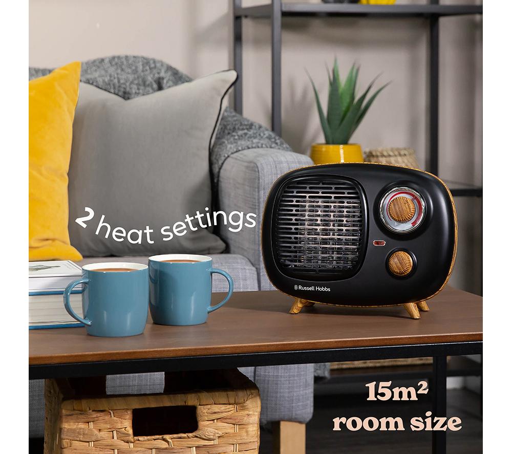 RUSSELL HOBBS RHRETPTC2001WDB Retro Fan Heater - Black & Brown image number 5 of 10