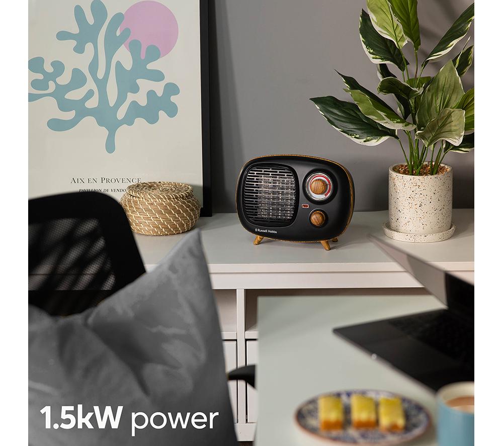 RUSSELL HOBBS RHRETPTC2001WDB Retro Fan Heater - Black & Brown image number 7 of 10