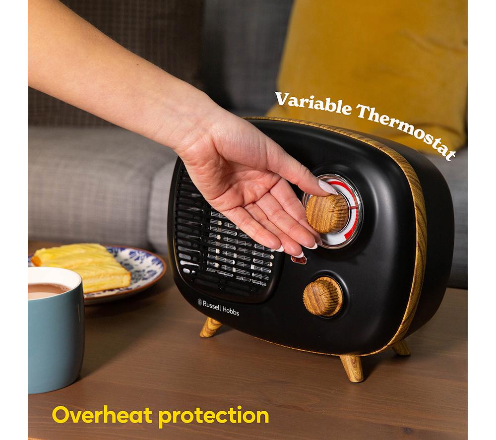 RUSSELL HOBBS RHRETPTC2001WDB Retro Fan Heater - Black & Brown image number 8 of 10