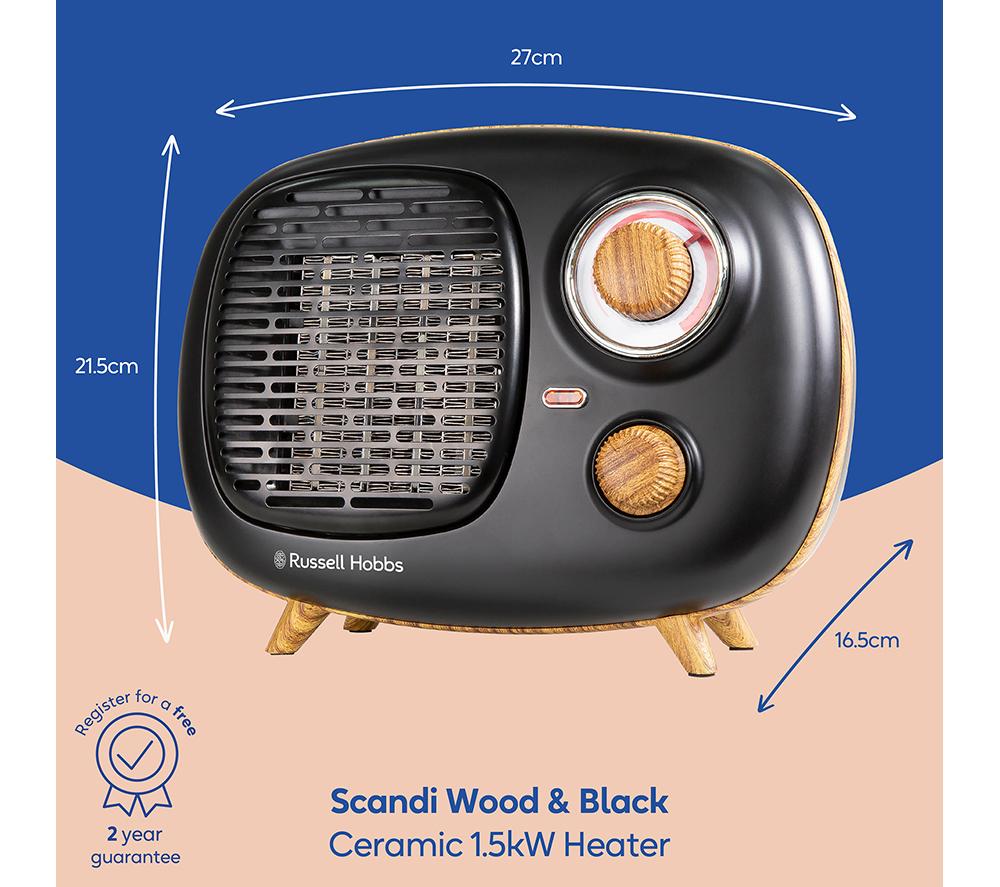 RUSSELL HOBBS RHRETPTC2001WDB Retro Fan Heater - Black & Brown image number 10 of 10