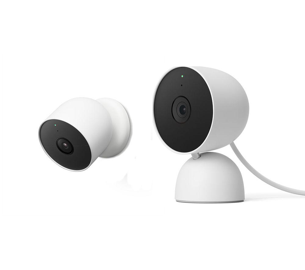 Google Nest Cam Indoor & Outdoor & Nest Cam Indoor Smart Security Camera Bundle, White