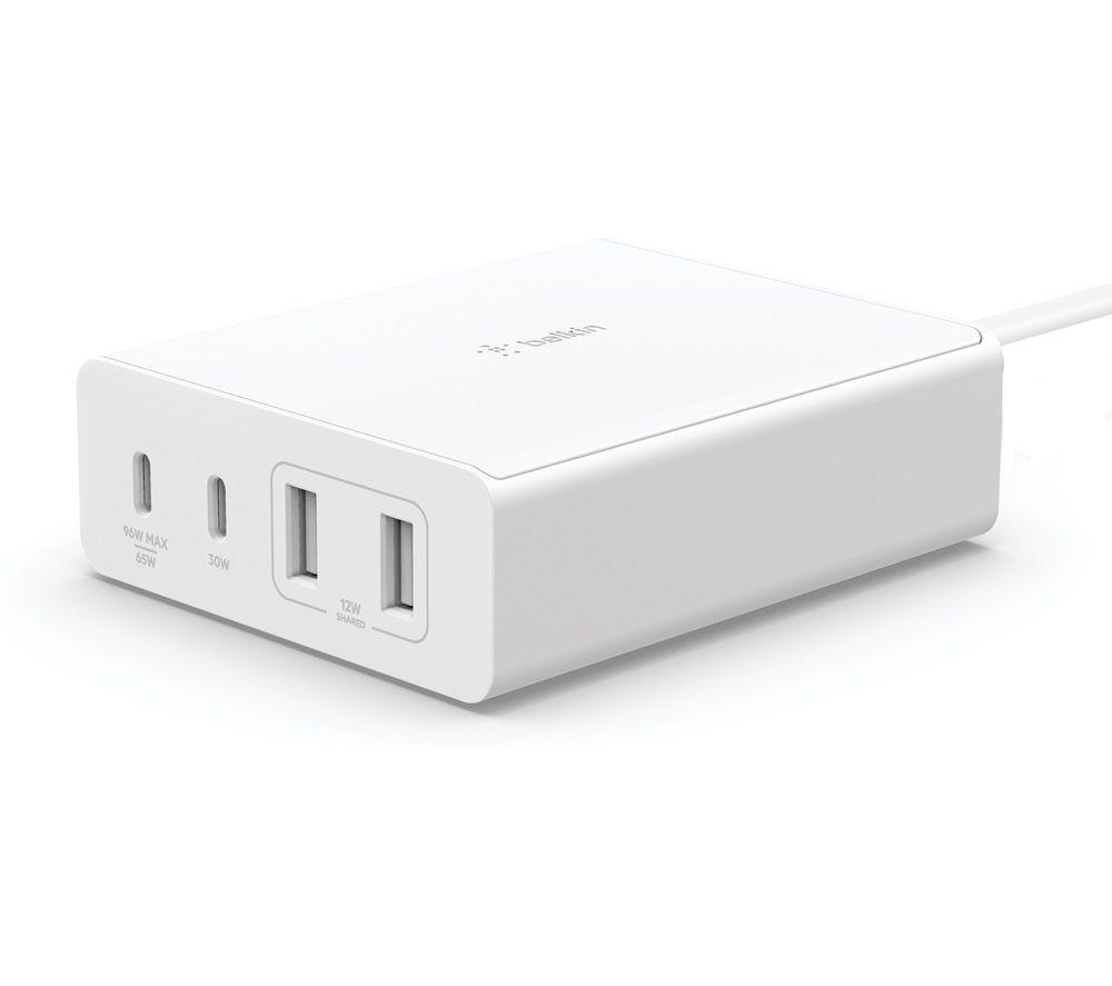 Belkin 108W GaN USB Charging Station for Multiple Devices, 2 USB Type C and 2 USB A Fast Desktop Charger Dock Hub for MacBook, Pro, Air, iPhone, Plus, Pro, Max, iPad, Samsung Galaxy, Pixel and More