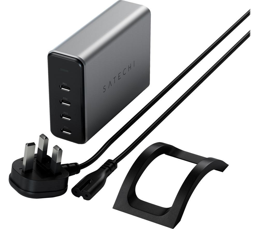 SATECHI 165W USB C 4-Port PD GaN Charger – Compatible with 2022 MacBook Pro/Air M2, 2021 MacBook Pro M1 Pro & Max, 2020 MacBook Air/Pro M1, 2021 iPad Pro M1, iPhone 15 Pro Max/15 Plus (UK Plug)