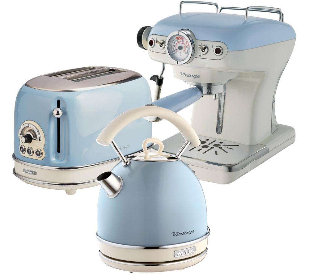 Image of ARIETE Vintage ARPK18 Toaster, Kettle & Coffee Machine Bundle - Blue