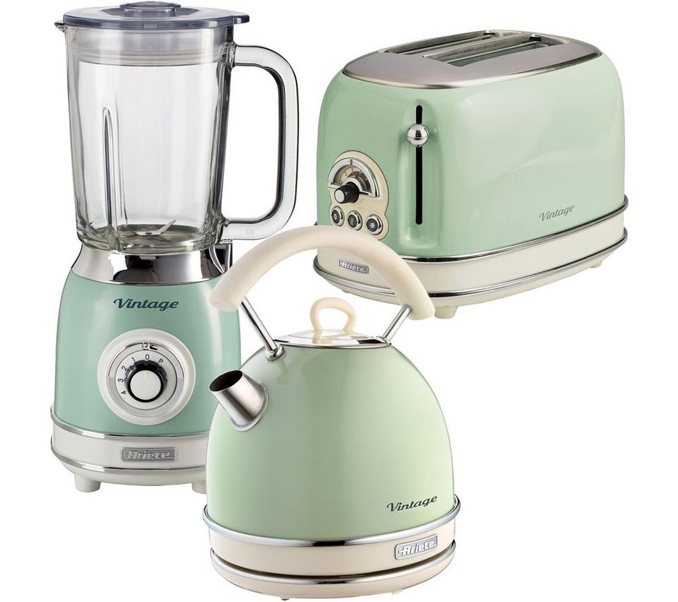 ARIETE Vintage ARPK26 2-Slice Toaster, Traditional Kettle & Blender Bundle - Green