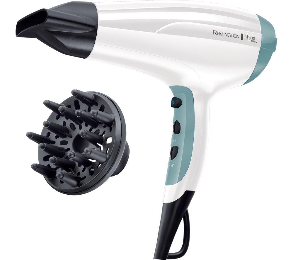 REMINGTON Shine Therapy D5216 Hair Dryer - White & Teal, White,Blue