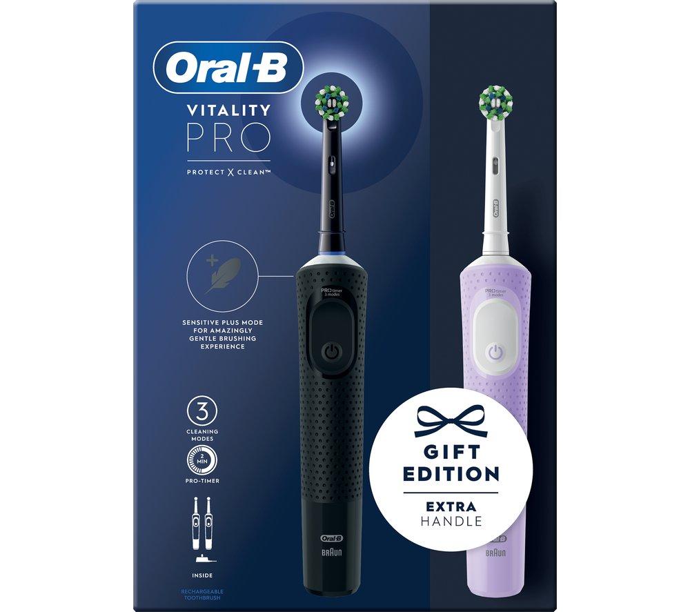 ORAL B Vitality Pro Electric Toothbrush - Black & Purple Duo, Purple,Black
