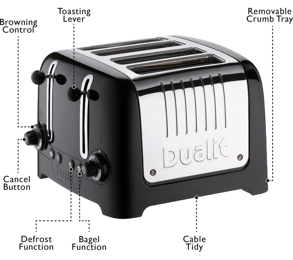 DUALIT Lite 46205 4-Slice Toaster - Gloss Black image number 7 of 8