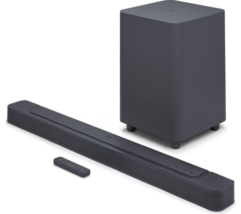 JBL Bar 500 Speaker, 5.1 Channel 590 W Surround Sound Home Entertainment Bar with Subwoofer, Dolby Atmos, MultiBeam and Built-In WiFi, in Black