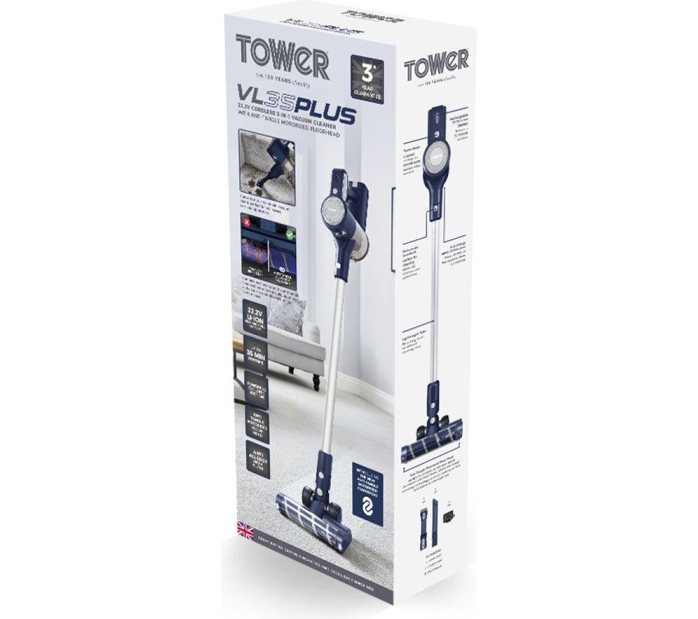 TOWER Plus Anti-Tangle 3-in-1 VL35 Cordless Vacuum Cleaner - Blue & Silver image number 10 of 16