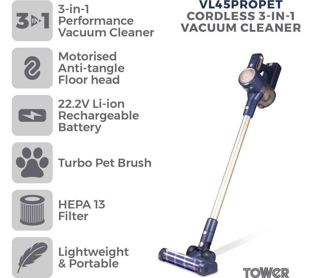TOWER Pro Pet 3-in-1 VL45 Cordless Vacuum Cleaner - Blue & Gold image number 3 of 17