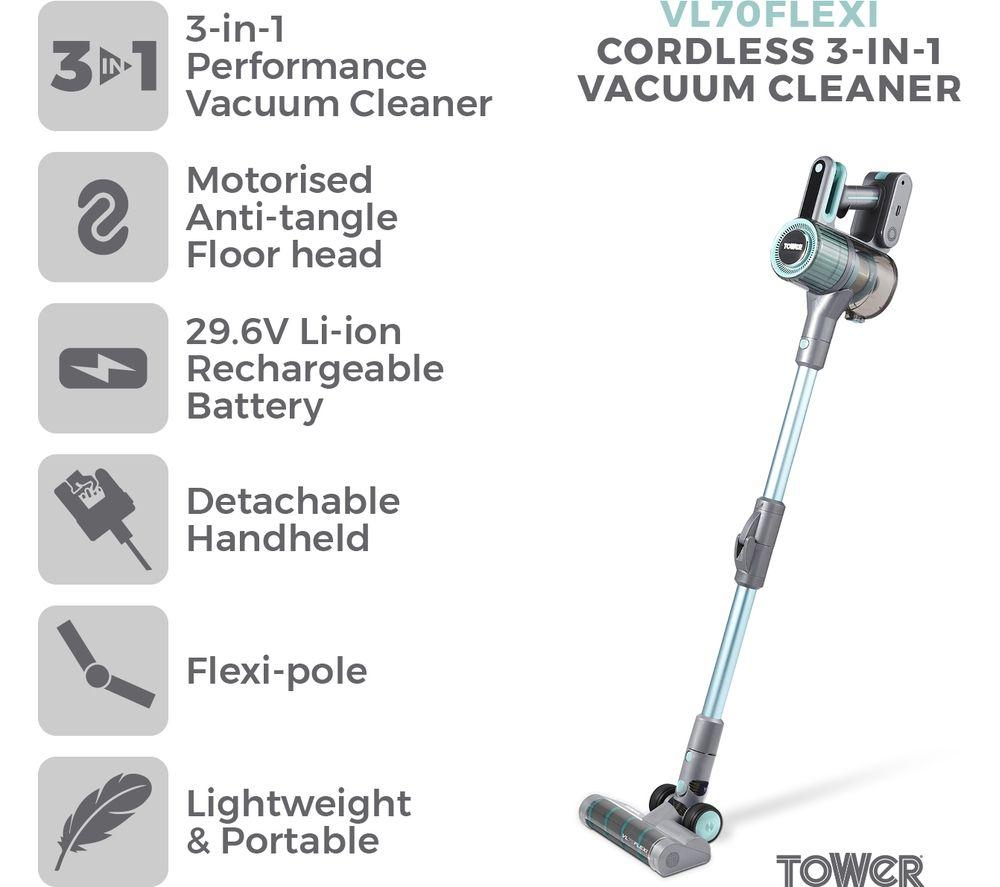 TOWER Flexi 3-in-1 VL70 Cordless Vacuum Cleaner - Aqua & Silver image number 3 of 17