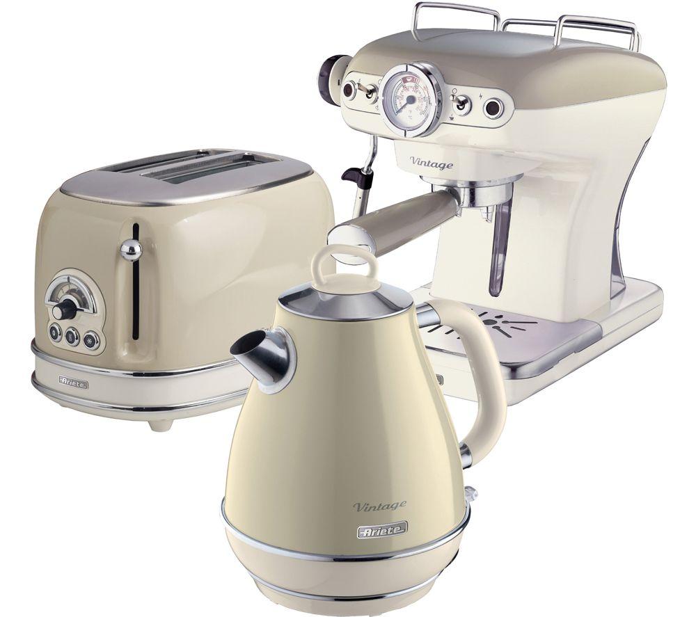 ARIETE Vintage ARPK4 Coffee Machine, Toaster & Kettle Bundle - Beige, Brown,Cream