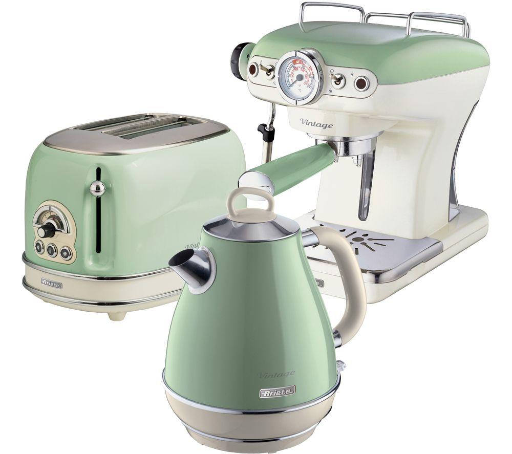 ARIETE Vintage ARPK5 Coffee Machine, Toaster & Kettle Bundle - Green, Green