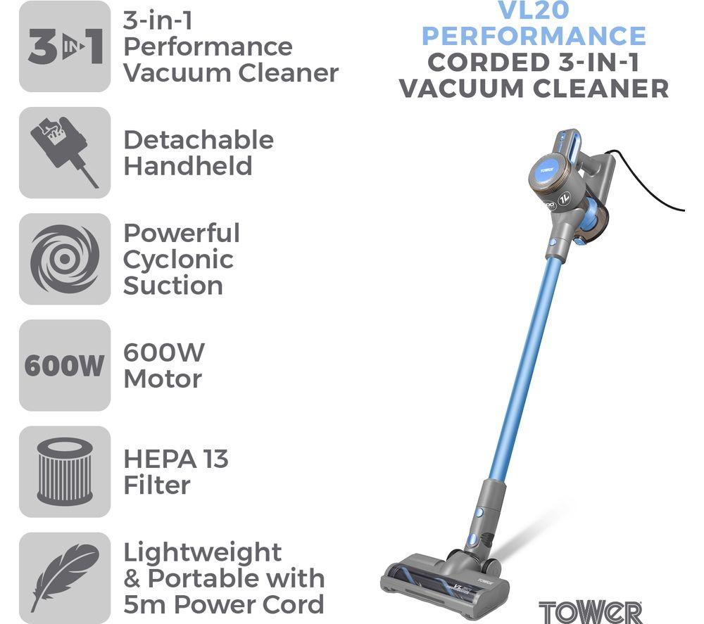 TOWER Performance VL20 Upright Bagless Vacuum Cleaner - Aqua Blue image number 3 of 12