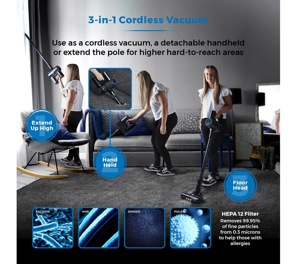 TOWER Optimum 3-in-1 VL100 Cordless Vacuum Cleaner - Blue & Black image number 4 of 12