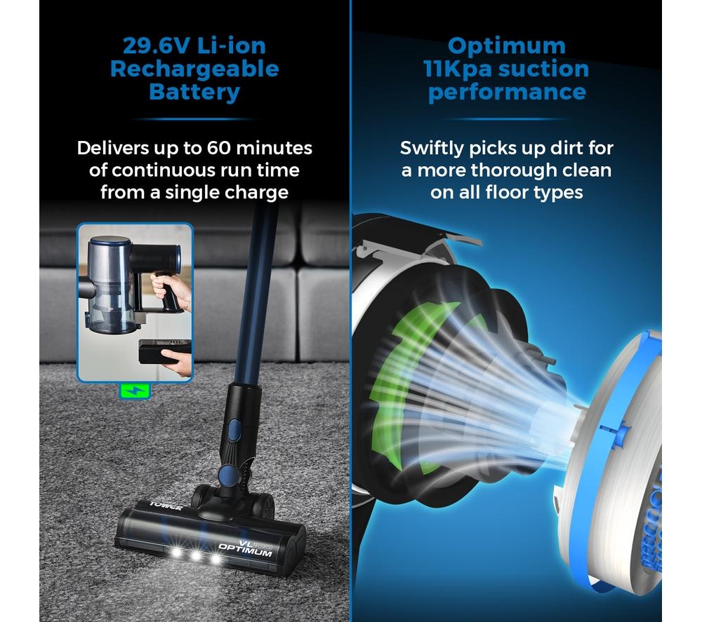 TOWER Optimum 3-in-1 VL100 Cordless Vacuum Cleaner - Blue & Black image number 7 of 12