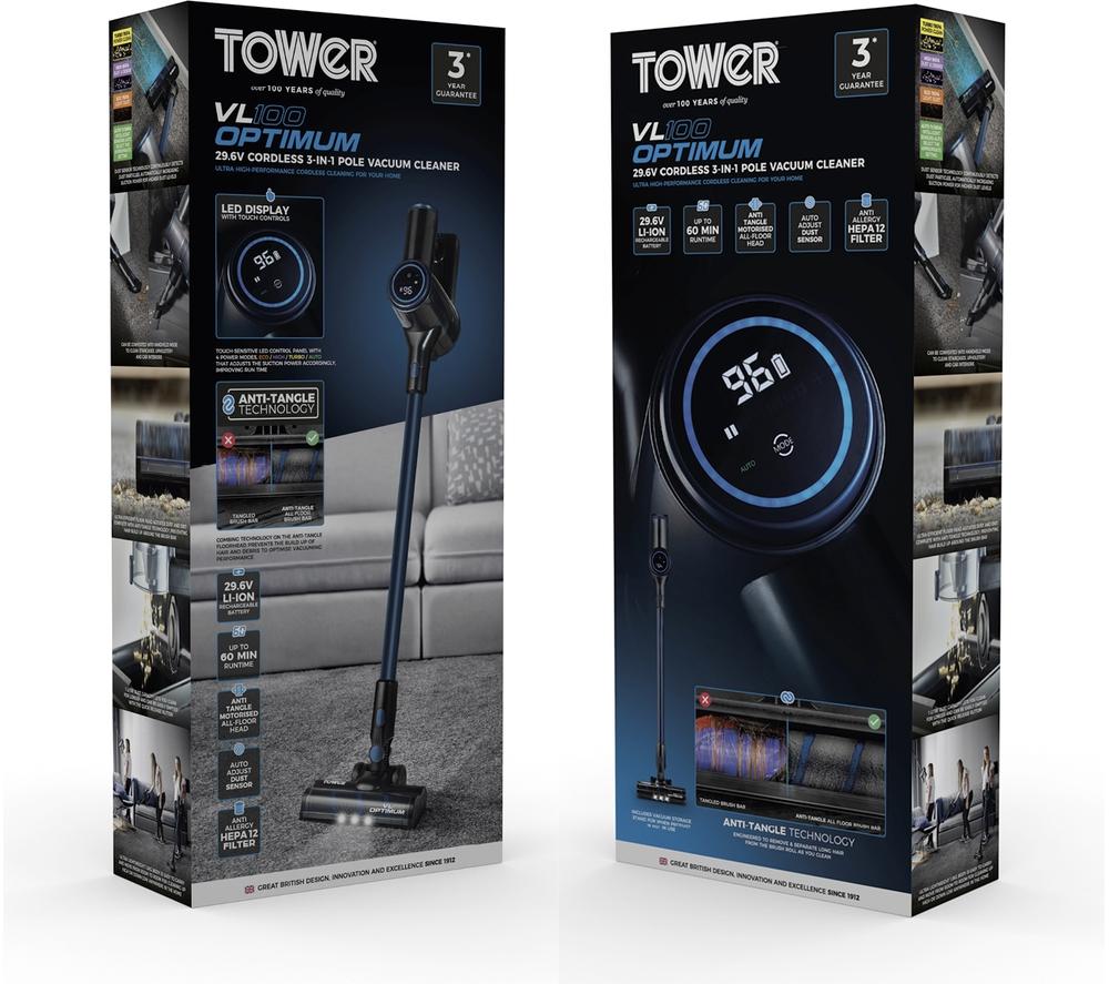TOWER Optimum 3-in-1 VL100 Cordless Vacuum Cleaner - Blue & Black image number 12 of 12