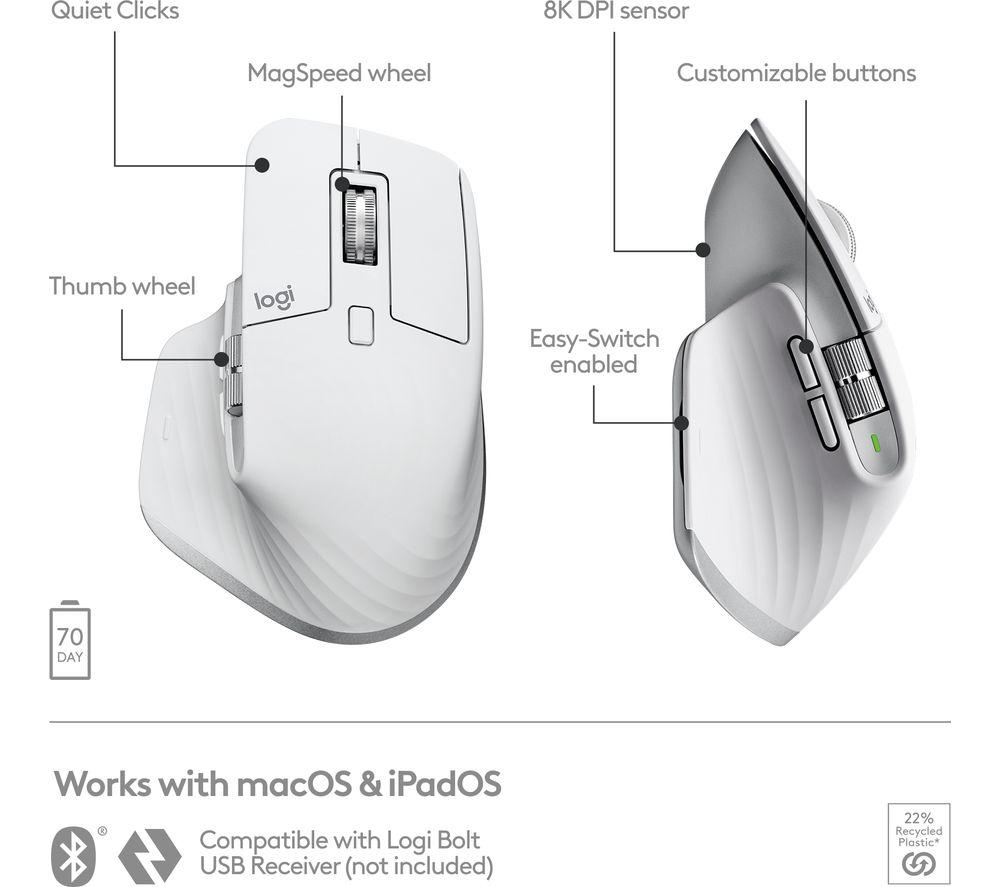 LOGITECH MX Master 3S for Mac Wireless Darkfield Mouse - Pale Grey image number 6 of 13