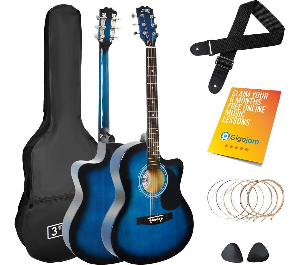 3RD AVENUE Full Size 4/4 Cutaway Acoustic Guitar Bundle - Blueburst, Blue,Black