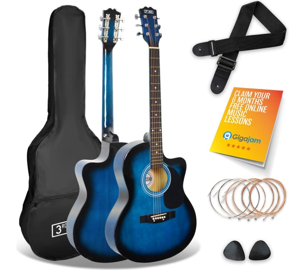 Image of 3RD AVENUE STX10CABBPK Acoustic Bass Guitar Bundle - Blueburst, Blue,Black