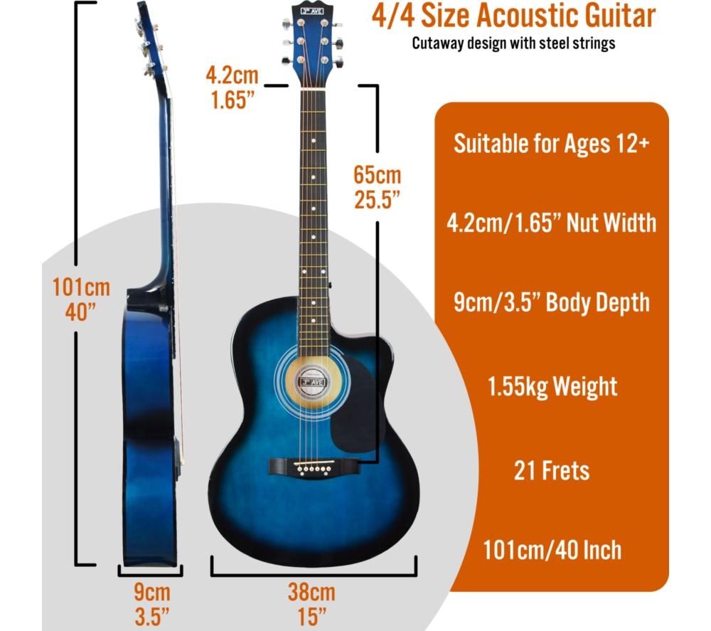 3RD AVENUE Full Size 4/4 Cutaway Acoustic Guitar Bundle - Blueburst image number 2 of 6