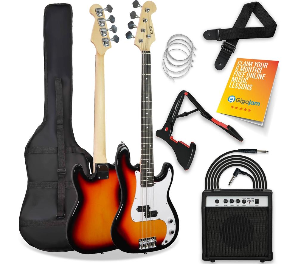 Image of 3RD AVENUE XF204ASBPK Electric Bass Guitar Bundle - Sunburst, Brown,Orange