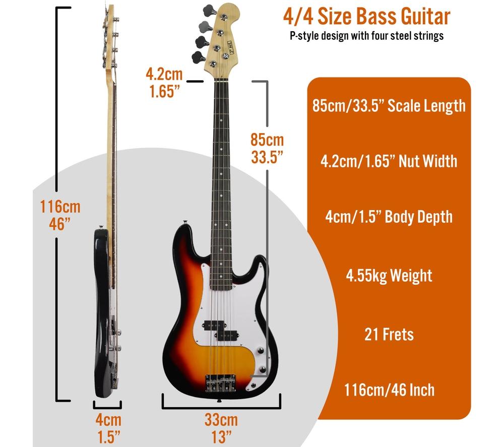 3RD AVENUE Full Size 4/4 Electric Bass Guitar Bundle - Sunburst image number 2 of 6