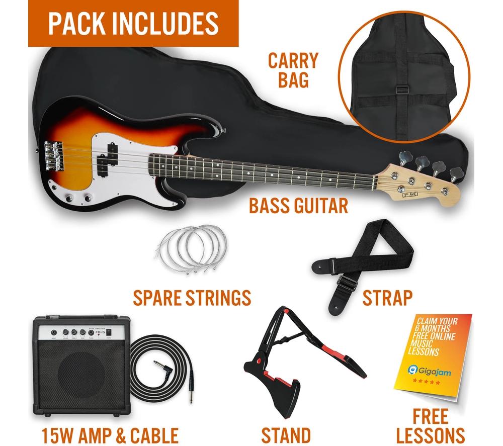 3RD AVENUE Full Size 4/4 Electric Bass Guitar Bundle - Sunburst image number 3 of 6