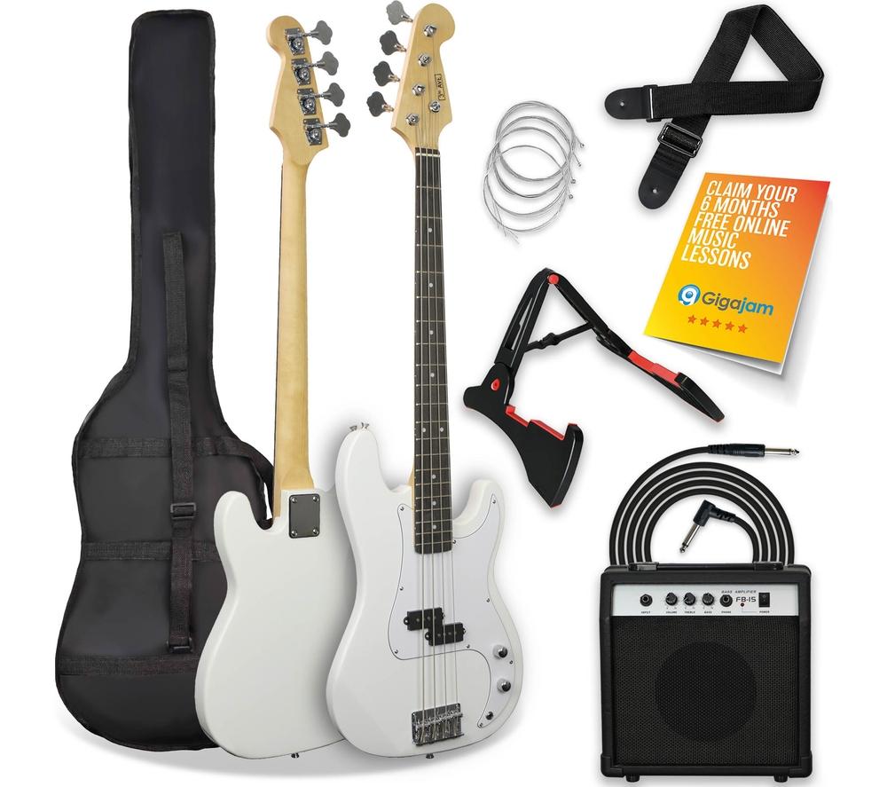3RD AVENUE Full Size 4/4 Electric Bass Guitar Bundle - White, White