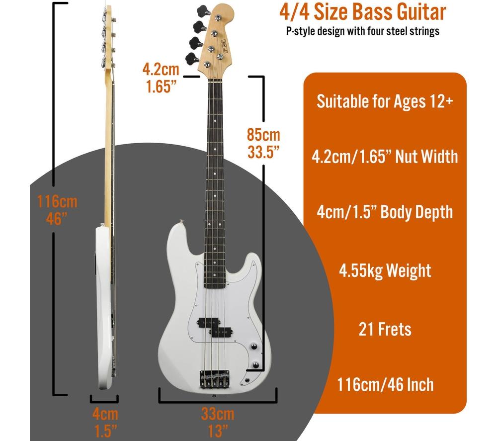 3RD AVENUE Full Size 4/4 Electric Bass Guitar Bundle - White image number 2 of 6