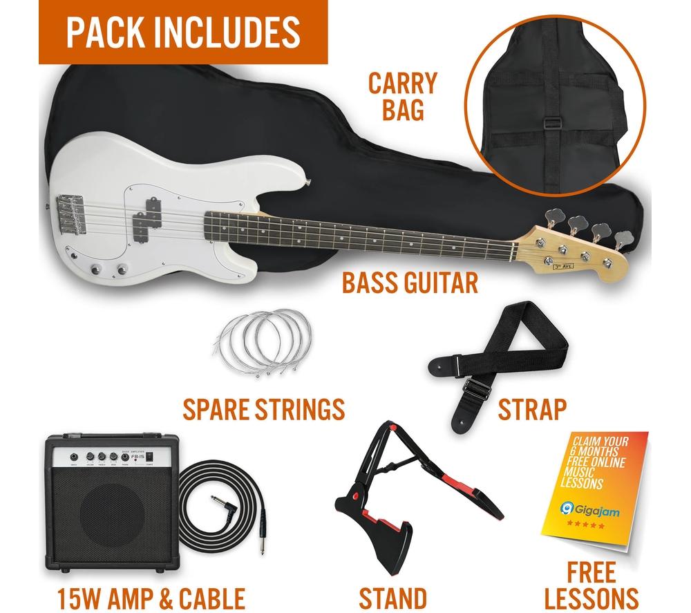 3RD AVENUE Full Size 4/4 Electric Bass Guitar Bundle - White image number 3 of 6