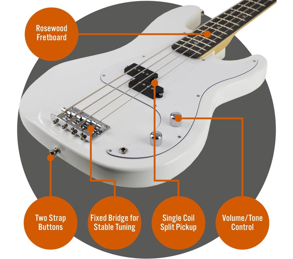 3RD AVENUE Full Size 4/4 Electric Bass Guitar Bundle - White image number 4 of 6