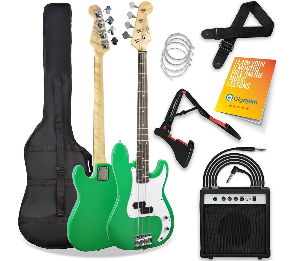 3RD AVENUE XF204AGRPK Electric Bass Guitar Bundle - Green, Green