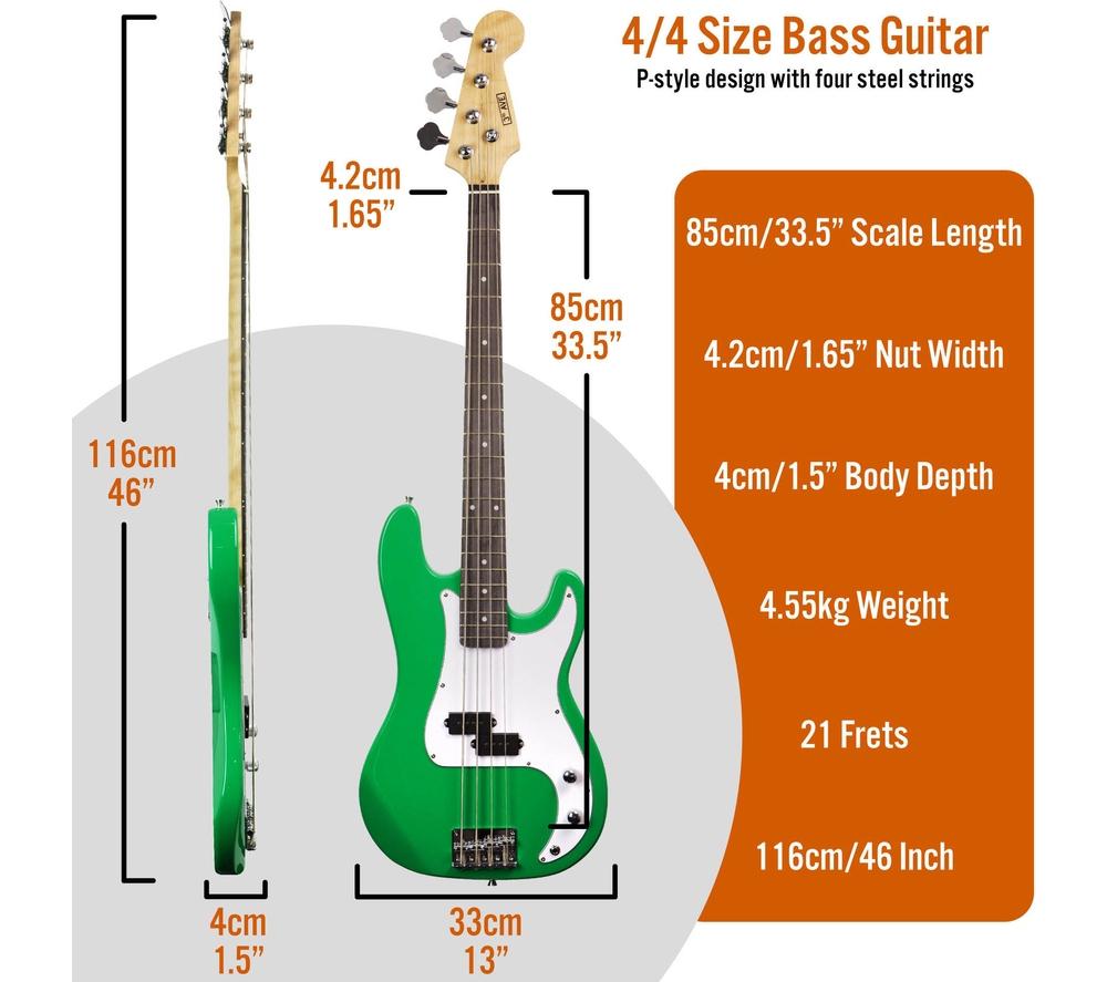 3RD AVENUE Full Size 4/4 Electric Bass Guitar Bundle - Green image number 2 of 6