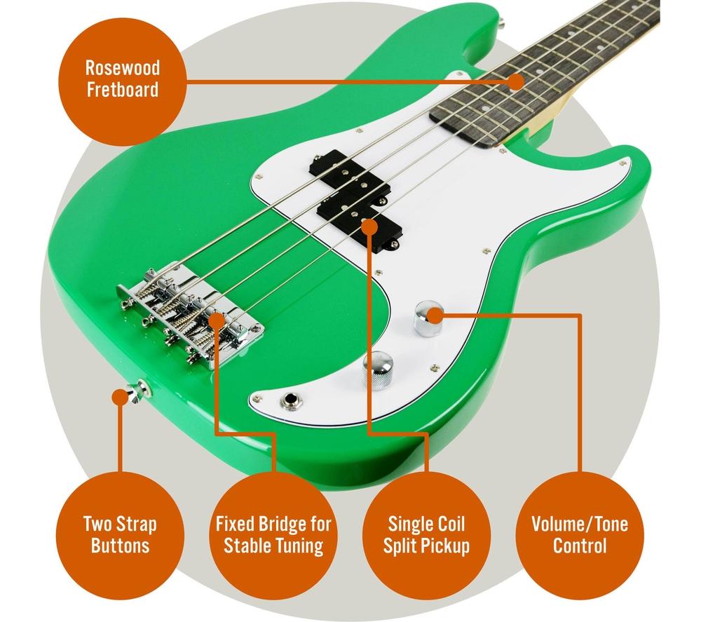 3RD AVENUE Full Size 4/4 Electric Bass Guitar Bundle - Green image number 4 of 6
