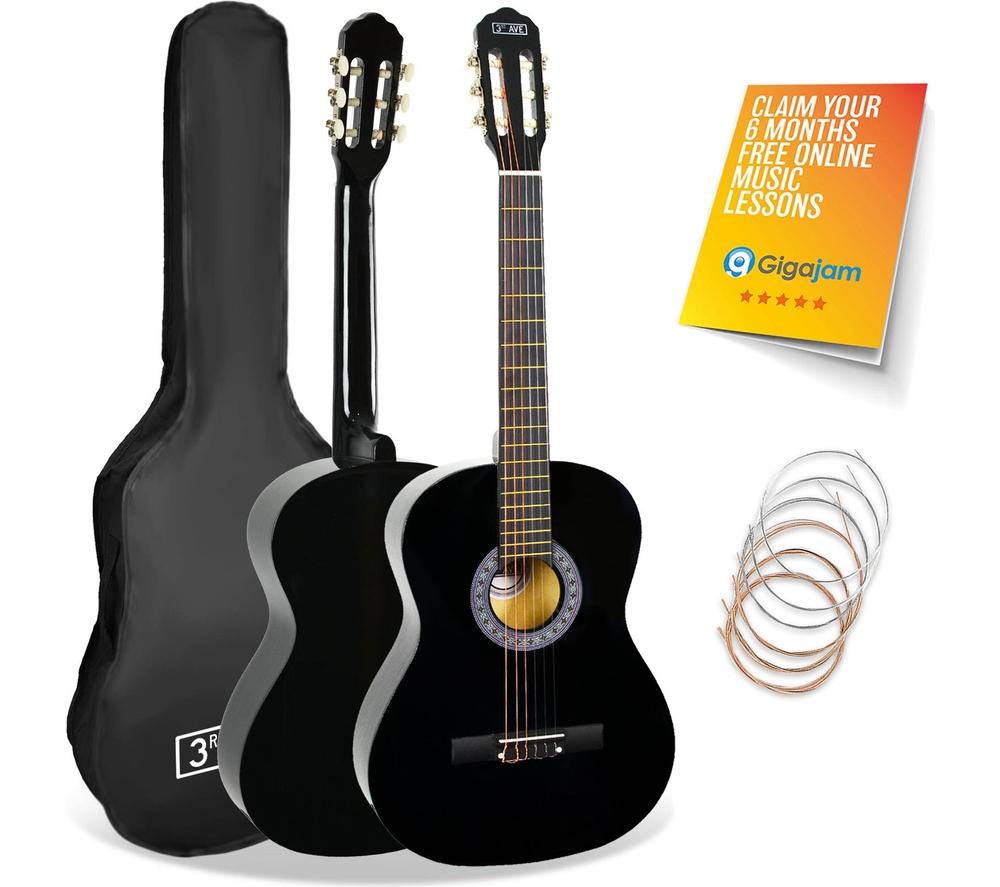 3RD AVENUE 3/4 Size Classical Guitar Bundle - Black, Black