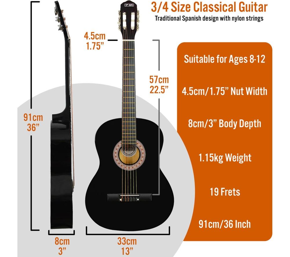 3RD AVENUE 3/4 Size Classical Guitar Bundle - Black image number 2 of 6