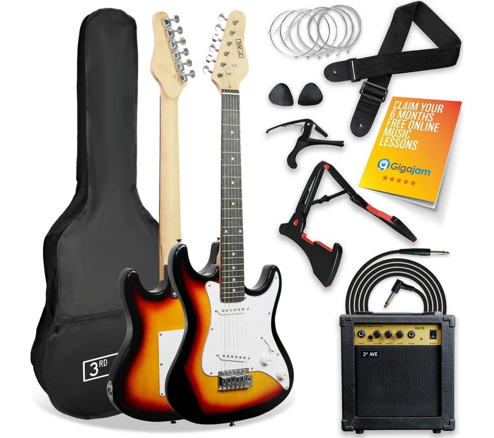 3RD AVENUE XF203CSBPK 3/4 Size Electric Guitar Bundle - Sunburst, Brown,Orange
