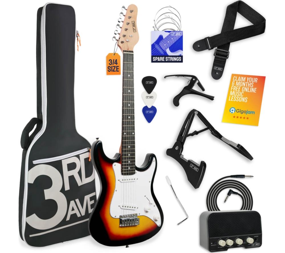 3Rd Avenue 3/4 Size Electric Guitar Bundle - Sunburst, Brown,Orange