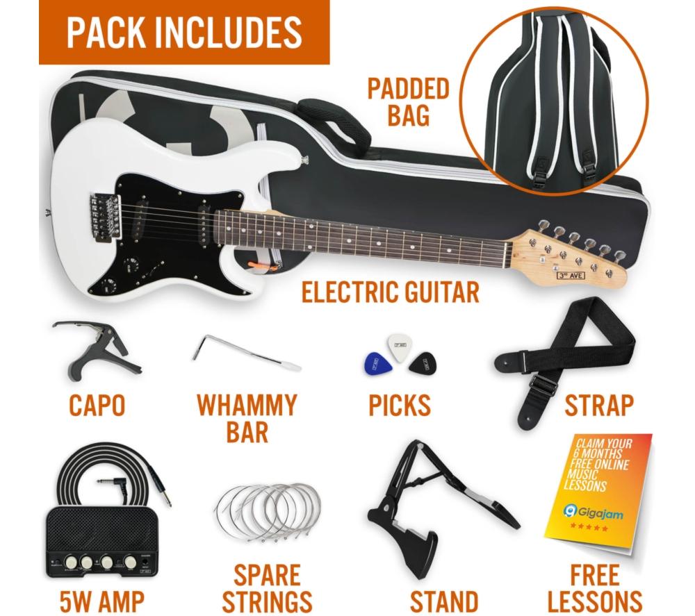 3RD AVENUE 3/4 Size Electric Guitar Bundle - White image number 3 of 6