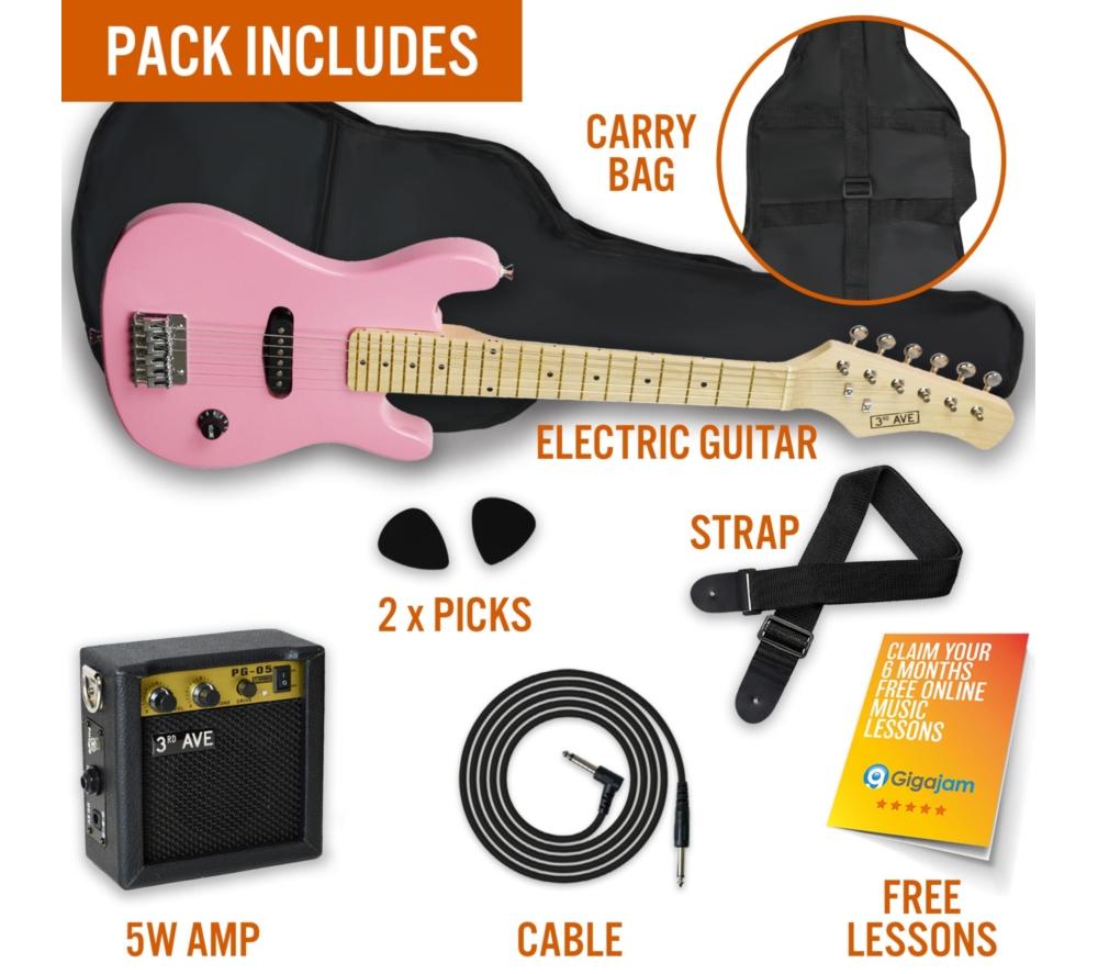 3RD AVENUE 1/4 Size Kids Electric Guitar Bundle - Pink image number 3 of 6