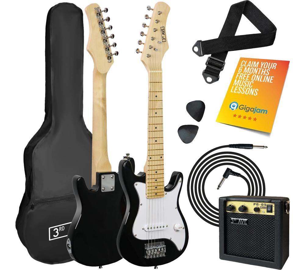 3RD AVENUE 1/4 Size Kids Electric Guitar Bundle - Black & White, White,Black