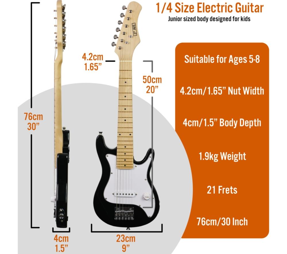 3RD AVENUE 1/4 Size Kids Electric Guitar Bundle - Black & White image number 2 of 6