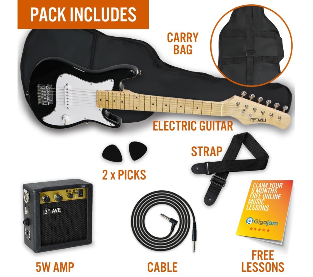3RD AVENUE 1/4 Size Kids Electric Guitar Bundle - Black & White image number 3 of 6